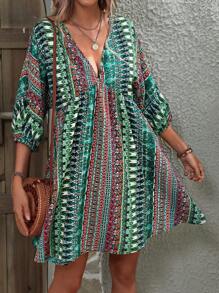 SHEIN LUNE Đầm Bộ lạc Boho - màu xanh lá - Xem 5