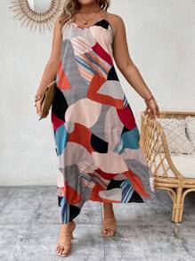 EMERY ROSE Plus Geo Print Hidden Pocket Cami Dress - Multicolor - View 5
