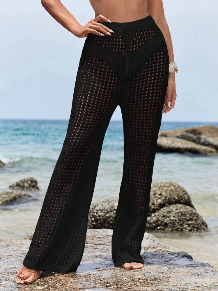 SHEIN Swim Summer Beach Hollow Out Cover Up Pants - Black - View 2