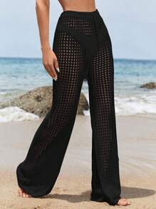 SHEIN Swim Pantalones cover up con abertura - Negro - Ver 3