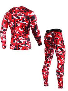 Men Geo Print Sports Set, Athletic Suit, Tracksuit Gym Set Workout Set - Red - View 2