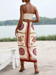 SHEIN VCAY Đầm Dải chun Cắt ra Bộ lạc Họa tiết khăn Boho - Nhiều màu - Xem 2