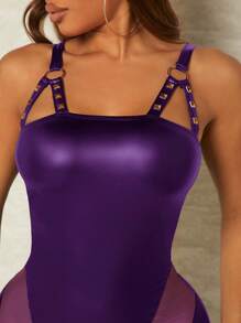 SHEIN SXY Contrast Mesh Cami Bodycon Dress - Purple - View 5