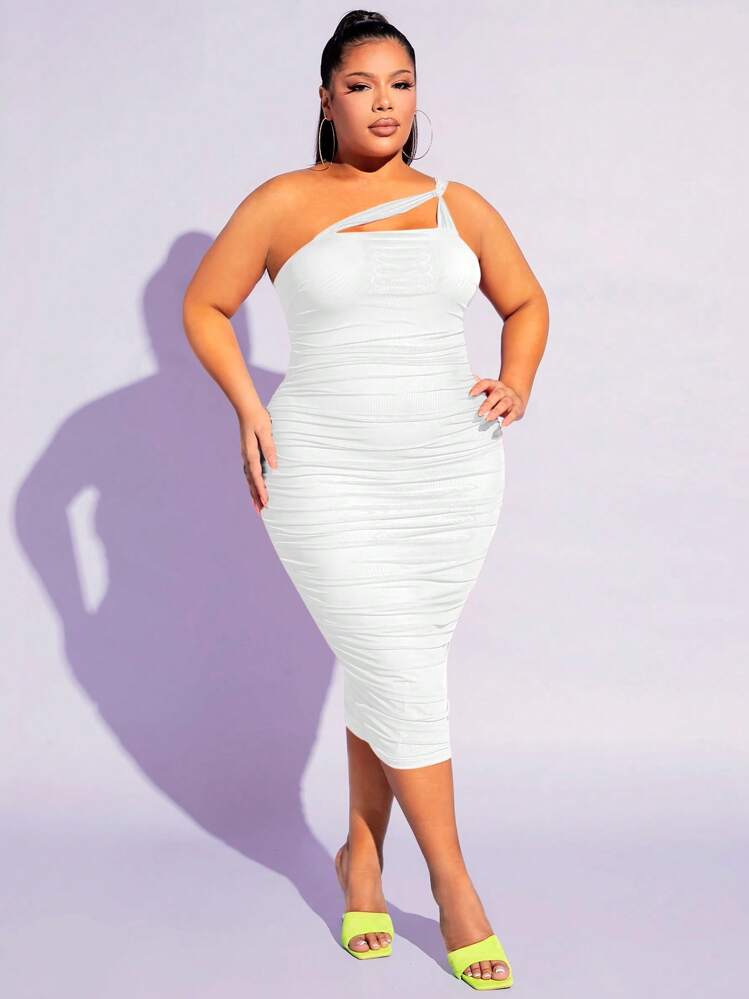 SHEIN SXY Plus One Shoulder Ruched Bodycon Dress | SHEIN USA