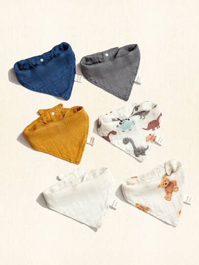 Cozy Pixies 6pcs Baby Cartoon Dinosaur Pattern Comfortable Bib