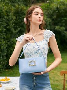 SHEIN MOD Rhinestone Decor Baby Blue Square Bag - Màu xanh lam - Xem 2