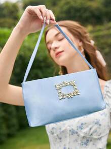 SHEIN MOD Rhinestone Decor Baby Blue Square Bag - Màu xanh lam - Xem 4