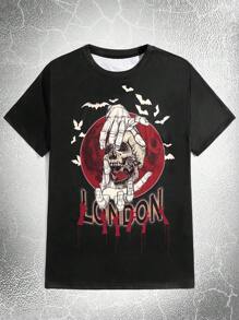 ROMWE MEN Goth Guys Skeleton & Letter Graphic Tee - Black - View 1