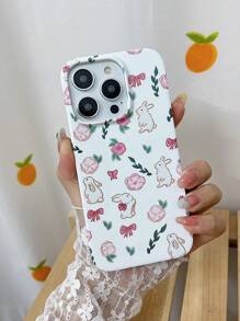1pc Rabbit & Floral Pattern PC Phone Case