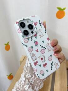 1pc Rabbit & Floral Pattern PC Phone Case