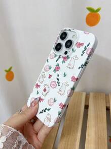 1pc Rabbit & Floral Pattern PC Phone Case