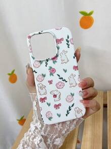 1pc Rabbit & Floral Pattern PC Phone Case