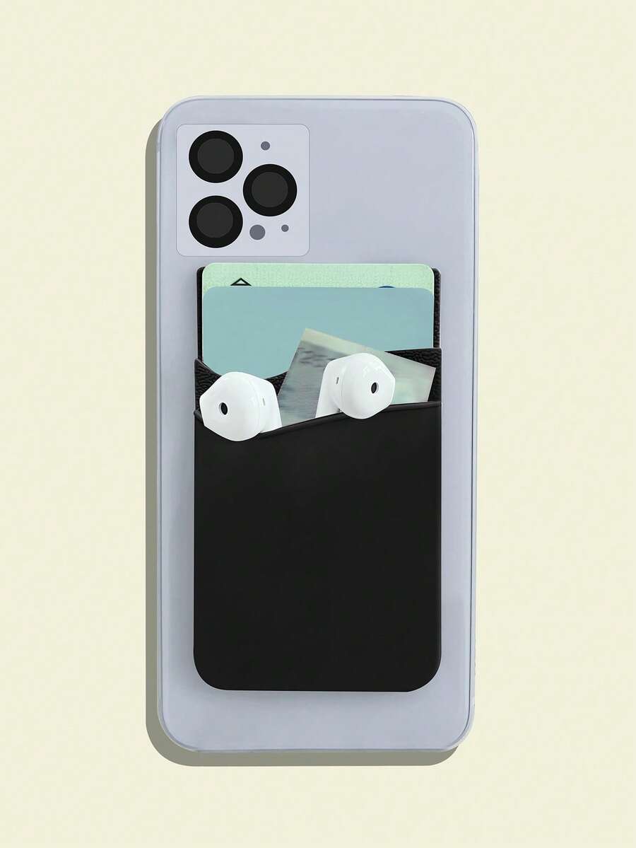 1pc Black Multifunctional Phone Adhesive Card Holder Bag - Black - View 1