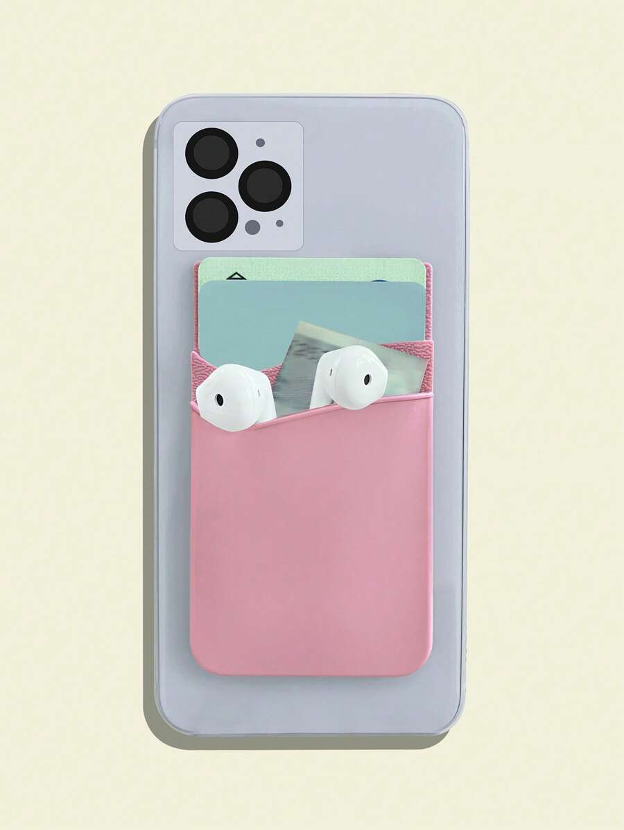 1pc Pink Multifunctional Phone Adhesive Card Holder Bag - Pink - View 1