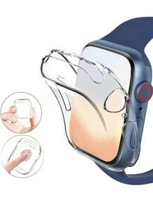 1pc Clear Square TPU Watch Case Compatible With Apple Watch - Black and White - View 1