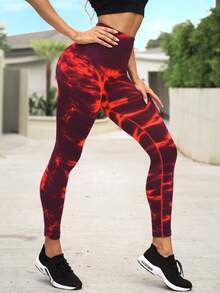 Easithlete 紮染寬腰帶運動打底褲