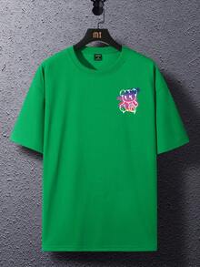 Manfinity EMRG Loose Fit Men's Slogan & Cartoon Graphic Printed T-Shirt - Olive Green - View 2