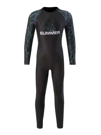 Tween Boy Letter Graphic High Neck Raglan Sleeve One Piece Swimsuit