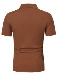 Manfinity Homme Áo thun có cổ Nam Nút phía trước màu trơn Giải trí - Cà phê nâu - Xem 6
