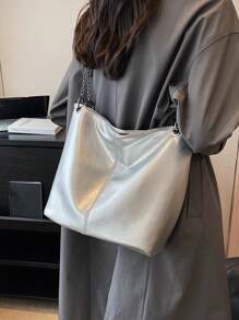 Túi tote đeo vai trung bình Chi tiết khâu kim loại Funky - Bạc - Xem 7