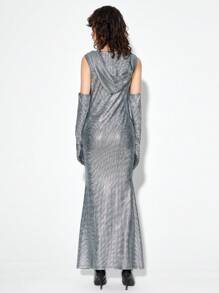 THE MOON IN LEO 前垂褶連帽金屬質感連衣裙帶袖子