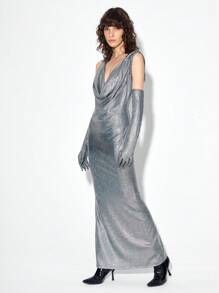 THE MOON IN LEO 前垂褶連帽金屬質感連衣裙帶袖子