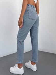 SHEIN Cottnline High Waist Mom Fit Jeans - Light Wash - View 2