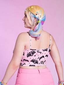 ROMWE Kawaii Áo hai dây Plus Size Lễ Các Thánh Lá thư Giải trí - Màu Hồng baby - Xem 2