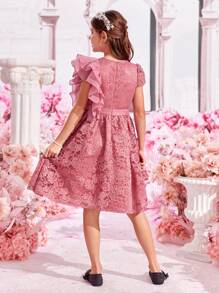 SHEIN Girls Ruffle Trim Lace Dress - Dusty Pink - View 5