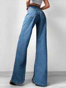 Cottnline Split Hem Zipper Fly Jeans - Rửa trung bình - Xem 2