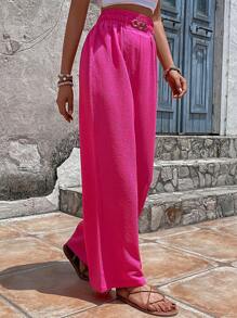 SHEIN VCAY Quần nữ Quần paper-bag màu trơn Boho - Màu Hồng Tươi - Xem 4