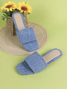 Women Minimalist Single Band Slide Sandals, Fashion Summer Flat Sandals - Blue - View 4