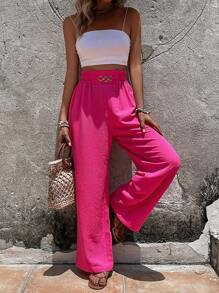 SHEIN VCAY Quần nữ Quần paper-bag màu trơn Boho - Màu Hồng Tươi - Xem 7