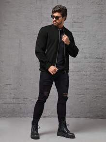 Manfinity Homme 男士鬆身斜口拉鍊外套