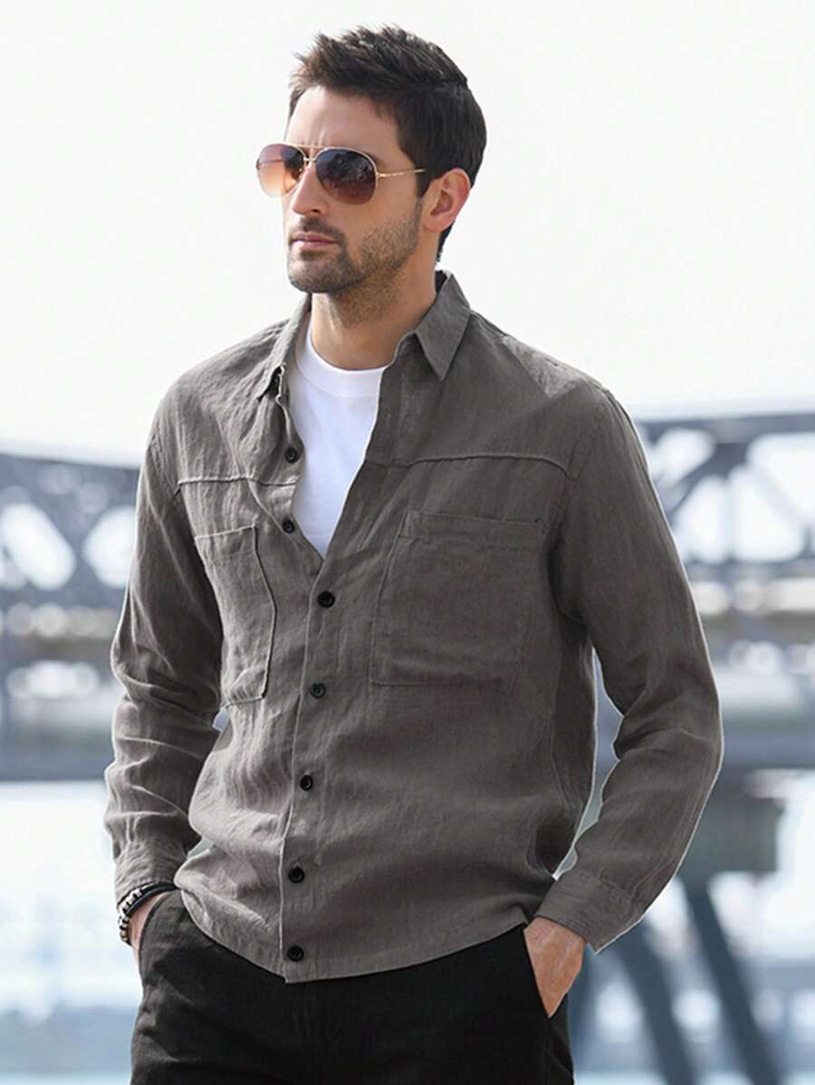 NITAGUT Men Patched Pocket Shirt - Grey - View 1