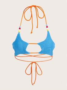 SHEIN ICON 露背繫帶鏤空掛脖上衣 - 薄荷藍 - 查看 1