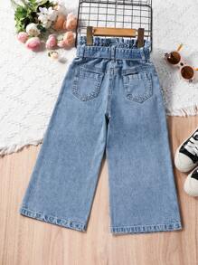 SHEIN Calças De Perna Larga Com Cintura Alta Estilo Saco De Papel Para Meninas Jovens