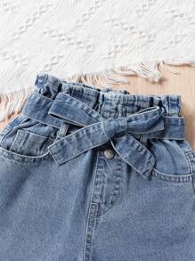 SHEIN Calças De Perna Larga Com Cintura Alta Estilo Saco De Papel Para Meninas Jovens