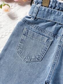 SHEIN Calças De Perna Larga Com Cintura Alta Estilo Saco De Papel Para Meninas Jovens