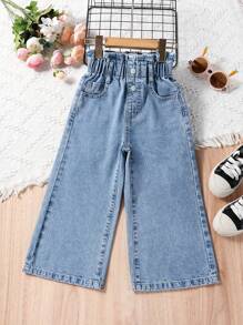 SHEIN Calças De Perna Larga Com Cintura Alta Estilo Saco De Papel Para Meninas Jovens