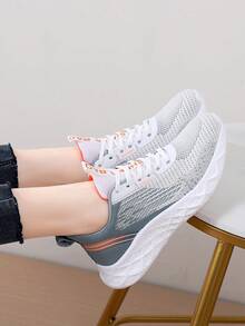 女士透氣字母圖案前綁帶跑步運動戶外運動鞋