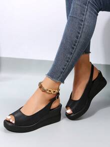 Giày sandal đế xuồng quai ngang tối giản dành cho nữ, giày mùa hè thanh lịch. - màu đen - Xem 5