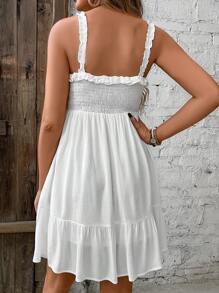 SHEIN Maternity Tie Front Ruffle Hem Cami Dress - White - View 2