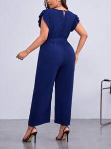 SHEIN Privé Mono ribete con fruncido con cinturón - Azul Marino - Ver 2