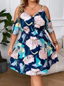 SHEIN LUNE Đầm Plus Size Nút phía trước Hoa Tất cả trên in Boho - Nhiều màu - Xem 5