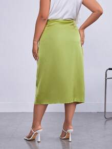 SHEIN Privé Váy Plus Size Bất đối xứng Trọn gói Dây kéo màu trơn Thanh lịch - Màu xanh chanh - Xem 2