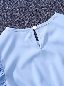 SHEIN Đầm Gái Thắt lưng Viên lá sen Hoa Dễ thương - Màu xanh lam - Xem 5