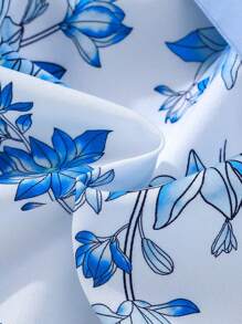 SHEIN Đầm Gái Thắt lưng Viên lá sen Hoa Dễ thương - Màu xanh lam - Xem 8