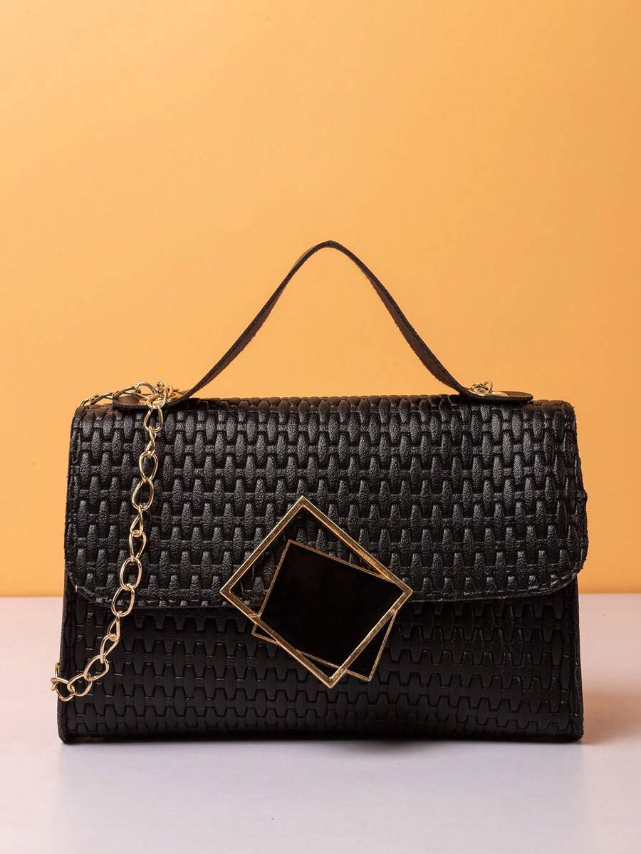 Mini Flap Túi Square dập nổi chi tiết trang trí bằng kim loại - màu đen - Xem 1