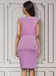 Solid Wrap Knot Side Dress - Mauve Purple - View 2